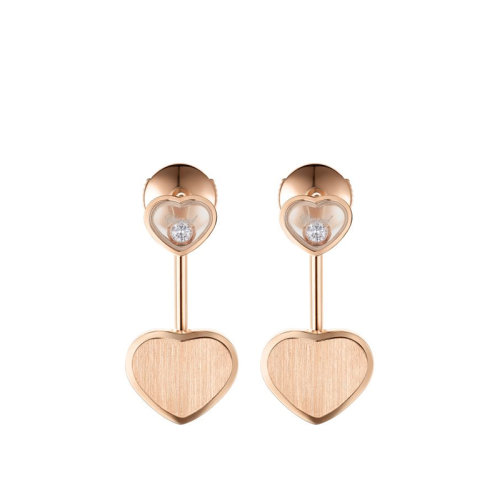Chopard/蕭邦 HAPPY HEARTS系列 007詹姆斯邦德限量合作款 18K金玫瑰金金色的心鑲鉆耳環(huán) 83A007-5021