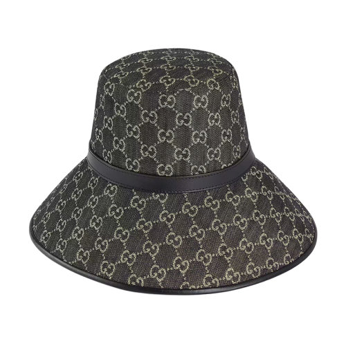GUCCI/古馳 22年春夏新款 Denim系列 女士黑色/象牙白色純棉水洗丹寧面料老花圖案寬邊帽6794553HAF81060