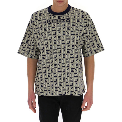 Kenzo/高田賢三 男士拼色棉質(zhì)混紡聚酰胺通體字母徽標(biāo)印花裝飾圓領(lǐng)短袖上衣T恤 FB55PU5823SC-95