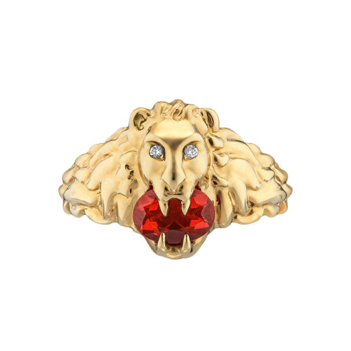 GUCCI/古馳 18k金黃金鑲有鉆石和火紅蛋白石獅子頭戒指 627134J5C308036