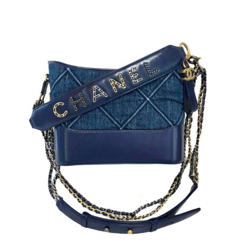  CHANEL/香奈兒 新款GABRIELLE系列 女士深藍牛仔布流浪包斜挎單肩包AS1582B02941N6922