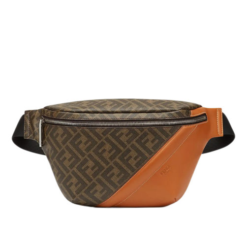 FENDI/芬迪  FF圖案織物面料拼接棕色小牛皮斜挎香蕉包腰包7VA434AFB4F1DZA