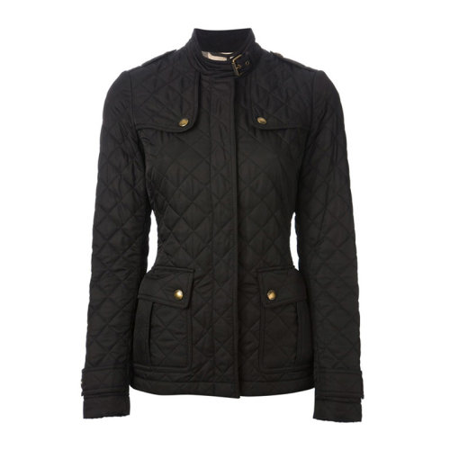 Burberry/博柏利 女士黑色滌綸時(shí)尚按扣立領(lǐng)修身夾克外套
