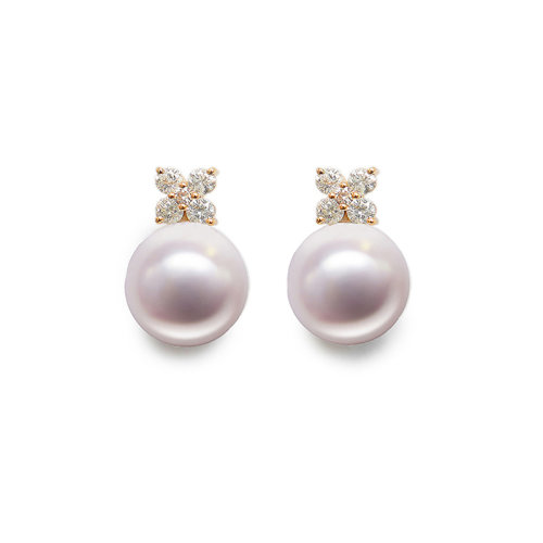 zhuella/珠艾樂 18K金四葉草鉆石南洋白珠耳環(huán)耳釘耳飾