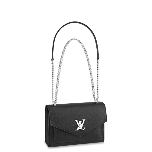 Louis Vuitton/路易威登 22春夏新款MYLOCKME系列 女士黑色粒面小牛皮銀扣銀鏈單肩斜挎鏈條信封包M51418