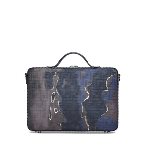 FENDI/芬迪 22春夏新款 男士中號小牛皮老花藍(lán)黑月光印花手提箱 7VV156AHUEF1GWB