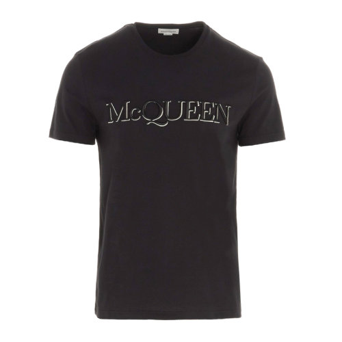 Alexander McQueen/亞歷山大麥昆 男士白色棉質(zhì)經(jīng)典字母徽標(biāo)印花裝飾圓領(lǐng)短袖上衣T恤 649876-QRZ56 多色可選
