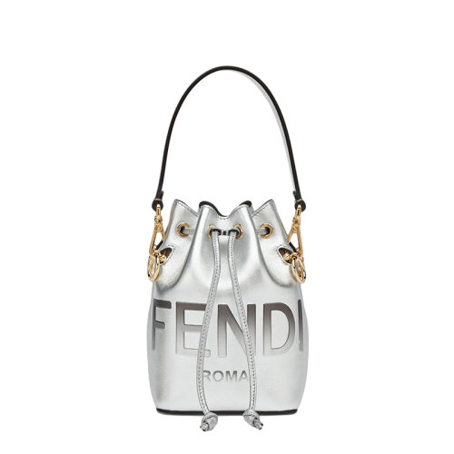 FENDI/芬迪 22春夏新款 女士迷你銀色層壓小牛皮可調(diào)節(jié)單肩斜挎包水桶包8BS010AK61F0RXT