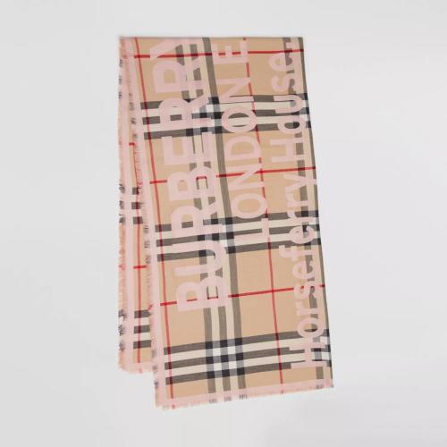  BURBERRY 22年秋冬 女士 坐標(biāo)拼格紋印花輕盈絲絨混紡圍巾 80638411