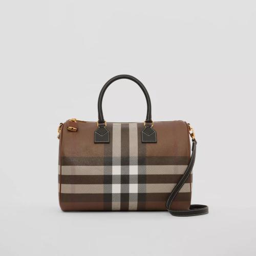  BURBERRY 22年秋冬 女士 中號(hào)格紋拼皮革保齡球包 80523481