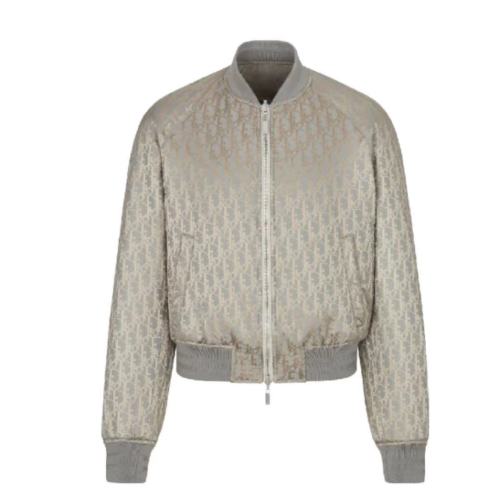 DIOR/迪奧  【主推】新款灰色科技桑蠶絲混紡斜紋面料 Oblique 印花雙面飛行員男士夾克183C432A5043 C885