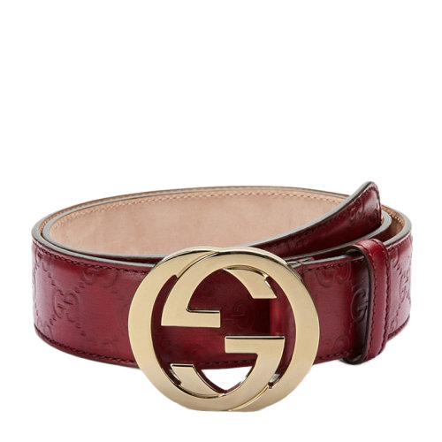 GUCCI/古馳 女士經(jīng)典金色雙G扣紫紅色壓紋牛皮板扣皮帶腰帶 114876-AA61G-6134