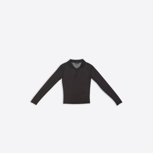  BALENCIAGA巴黎世家 22年秋冬 女士 長(zhǎng)袖T恤 3b Sports Icon Shrunk Polo Shirt in Black 6979