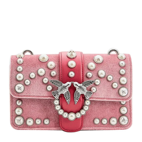 Pinko/品高 BAG LOVE系列 女士時(shí)尚單肩斜跨鏈條包 燕子包 絲絨珍飾裝飾  灰色系