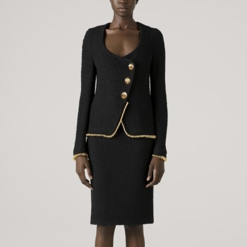 【21春夏新款】St. John/盛薔粗毛呢流蘇飾邊針織長袖女士夾克外套K6230X1