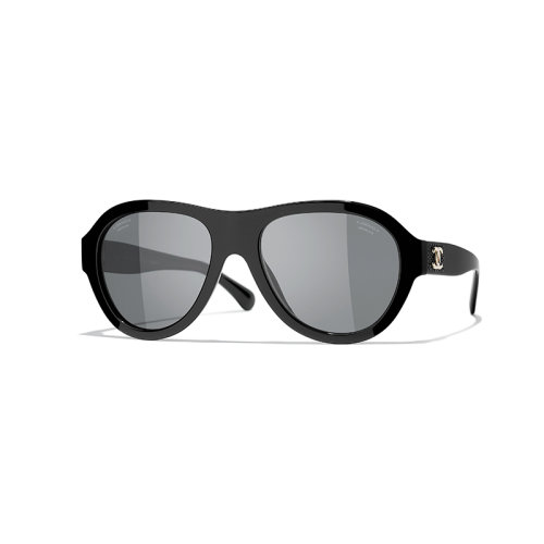 Chanel/香奈兒 22年春夏新款 女士灰色鏡片黑色醋酯纖維鏡框飾水鉆飛行員太陽眼鏡墨鏡A71458X02560S2228