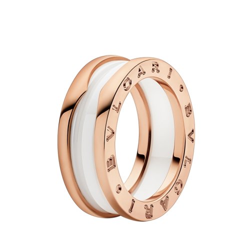 BVLGARI/寶格麗 B.zero1系列18K金玫瑰金嵌白陶瓷 窄版戒指  347008