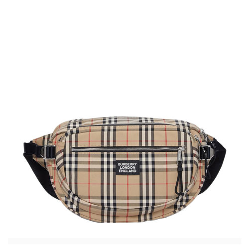 BURBERRY/博柏利 巴寶莉男包 男士米色經(jīng)典格紋棉質(zhì)腰包 80177341
