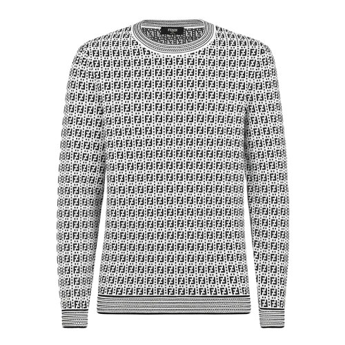 FENDI/芬迪  男士黑白色粘膠纖維FF圖案長(zhǎng)袖圓領(lǐng)毛衣FZY433AF59F17XM