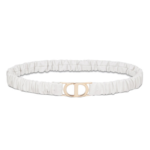 DIOR/迪奧 22年春夏新款 女士白色褶裥羔羊皮金屬CD扣腰帶20毫米B0086ONGW_M010