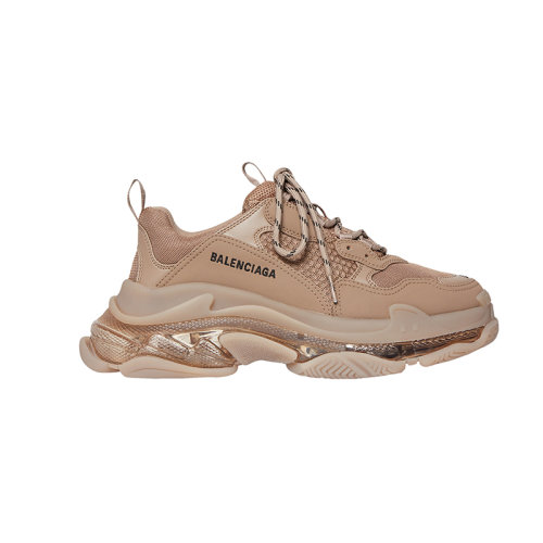 Balenciaga/巴黎世家 22年秋冬新款 TRIPLE S系列 女士淺棕色滌綸/聚氨酯混紡飾有同色網(wǎng)眼設計黑色刺繡LOGO運動鞋544351W2GA12510