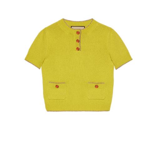  GUCCI古馳 22年秋冬 女士 棉金銀絲線針織T恤 691576 XKCHF 7379