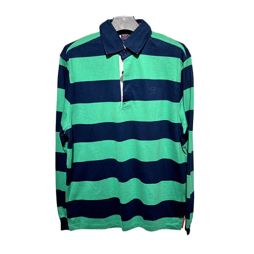 Paul&shark/鯊魚 藍(lán)綠拼色男士長袖POLO衫