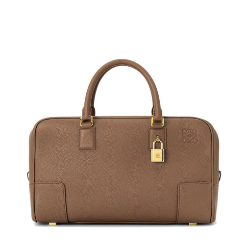 LOEWE/羅意威 22春夏新款A(yù)mazona 28系列 女士巧克力色粒面小牛皮金色掛鎖裝飾單肩斜挎手提包0010640647