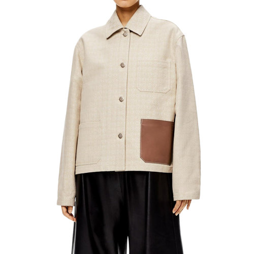 LOEWE/羅意威 22年春夏新款 女士米色/白色純棉老花提花單排扣短款夾克外套S359330XCV-2453