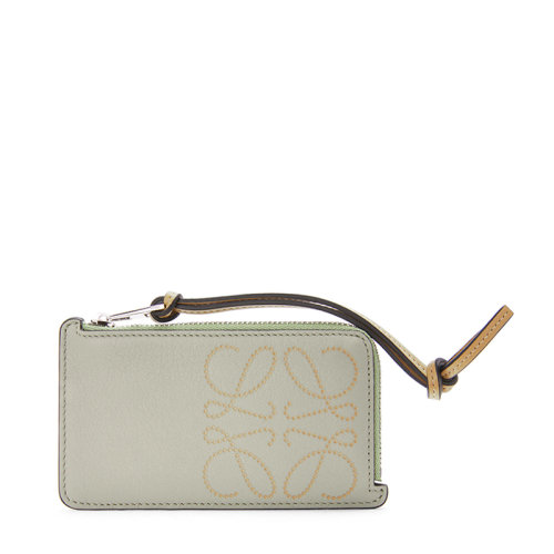 LOEWE/羅意威 20  Brand系列 女士淺綠色/深金色經(jīng)典小牛皮切割徽標拉鏈卡包0010593796