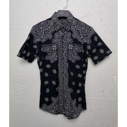 GUCCI/古馳 藍(lán)色系白色花紋男士短袖襯衫（瑕疵折扣）