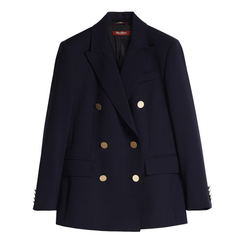 MaxMara/麥絲瑪拉 22年早春新款 CIURMA系列 女士深藍(lán)色純羊毛緞面縐紗西裝夾克6041142706004