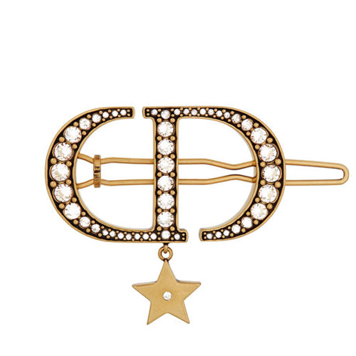 DIOR/迪奧 22新款30 MONTAIGNE系列 女士復(fù)古金色CD徽標(biāo)鑲嵌透明晶體配星星吊飾頭飾發(fā)卡發(fā)夾V1026WOMCY_D09S
