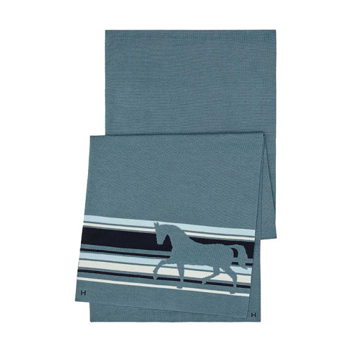 HERMES/愛馬仕 男士風(fēng)暴/海軍/天空色火熱的馬條紋圖案羊絨真絲圍巾H733767T02