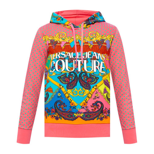 VERSACE JEANS/范思哲牛仔 女士彩色棉質(zhì)經(jīng)典字母徽標(biāo)印花裝飾長袖上衣衛(wèi)衣連帽衫套頭衫 B6HZA7PM-30394-445