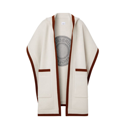 BURBERRY/博柏利 女士白色羊毛經(jīng)典徽標(biāo)印花裝飾斗篷馬甲 8029000