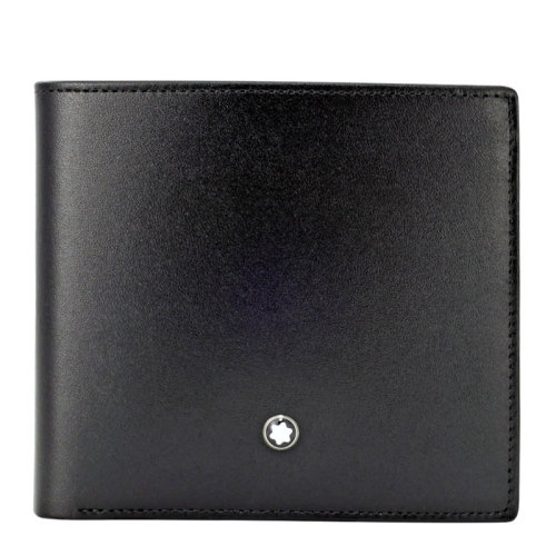 MontBlanc/萬寶龍 男士黑色皮革短款折疊錢包錢夾 7163