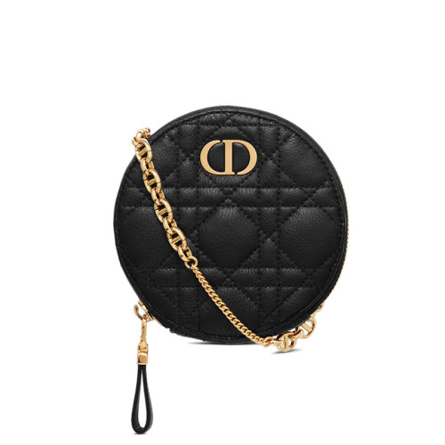 DIOR/迪奧  CARO系列 女士黑色藤格紋小牛皮圓形單肩手拿鏈條包S5092UWHC_M900