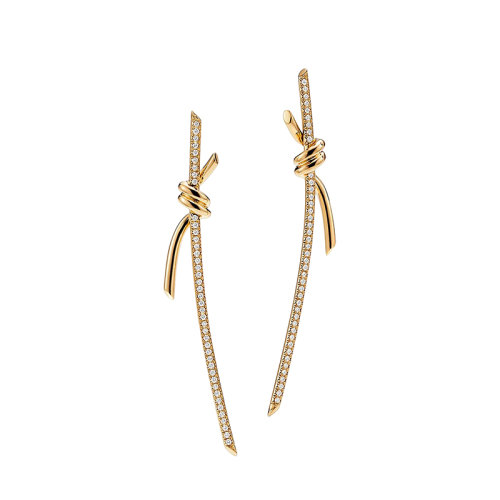 Tiffany & Co./蒂芙尼 22春夏新款 Knot系列 18K金 黃金色 鑲鉆繩結(jié)耳釘68887690