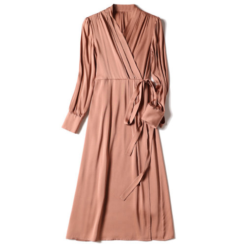 GeleiStory/GeleiStory秋季新款19姆米重磅真絲裹身裙v領(lǐng)桑蠶絲茶歇裙女士連衣裙