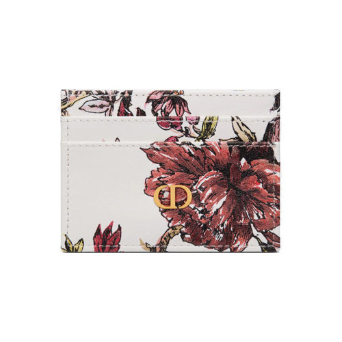 DIOR/迪奧 23新款 Caro系列 女士白色印花小羊皮金色金屬飾面卡包S5130UBIE_M884