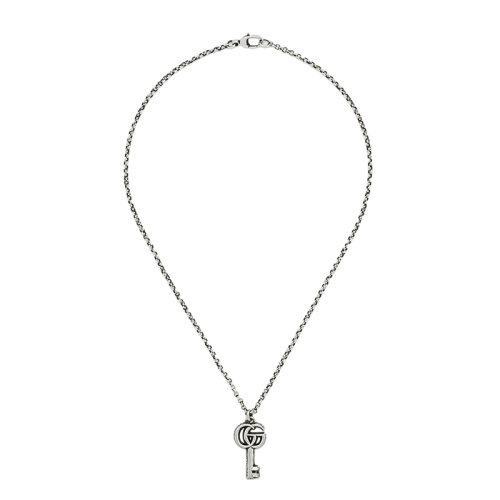 GUCCI/古馳 經典款 925銀雙G鑰匙雕刻蔓藤花紋圖案吊墜項鏈627757J84000701