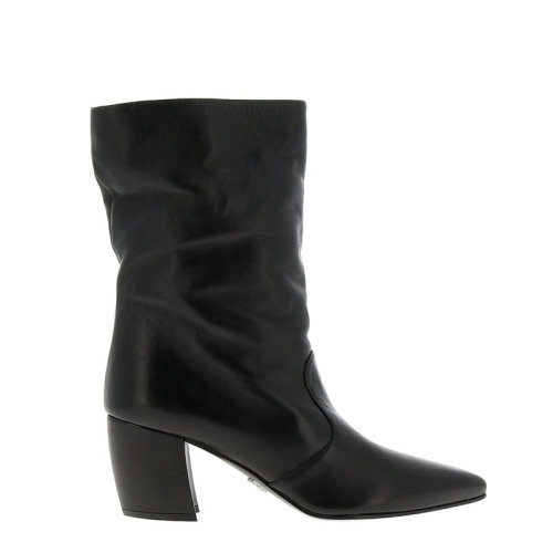 PRADA/普拉達(dá)  女士 女鞋 黑色皮革時(shí)尚高跟短靴 1U878I-038-F0002