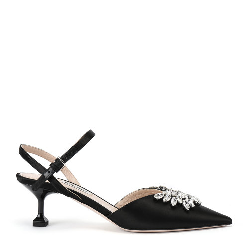 MiuMiu/繆繆 黑色 女士仿水晶裝飾緞面高跟鞋 5I561C_QU6_F0002_F_DX55