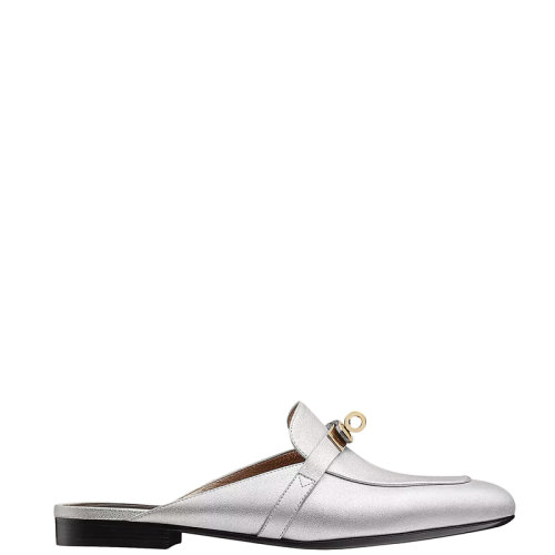 HERMES/愛馬仕 22年春夏新款 OZ系列 女士金屬銀灰色山羊皮金色搭扣穆勒鞋H202118Z52350