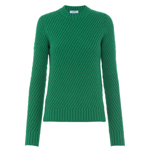 PRADA/普拉達 秋冬 女士翡翠綠羊絨斜羅紋圓領毛衣P24M1D_1ZZA_F077U_S_212