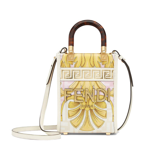 FENDI/芬迪 22新款Sunshine系列 女士Fendace聯(lián)名款迷你白色皮革樹脂玻璃手柄單肩斜挎手提包8BS051AKMUF1HZC