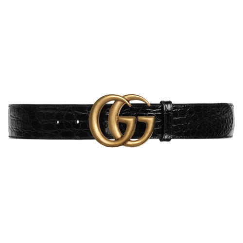 GUCCI/古馳 女士黑色鱷魚皮復古GG金扣寬4cm腰帶400593E7I0T1000