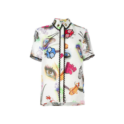 KENZO/高田賢三  凱卓女裝 圖案裝飾 女士混色時尚方領(lǐng)春夏短袖襯衫 2CH081K02.01