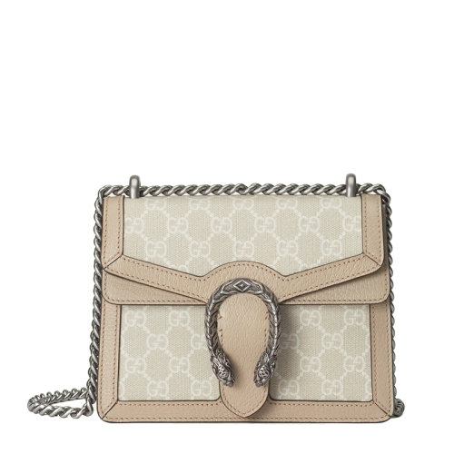 GUCCI/古馳 22新款Dionysus系列 女士迷你米色/白色老花帆布燕麥色皮革滾邊銀扣銀鏈單肩斜跨鏈條酒神包421970UULBN9683